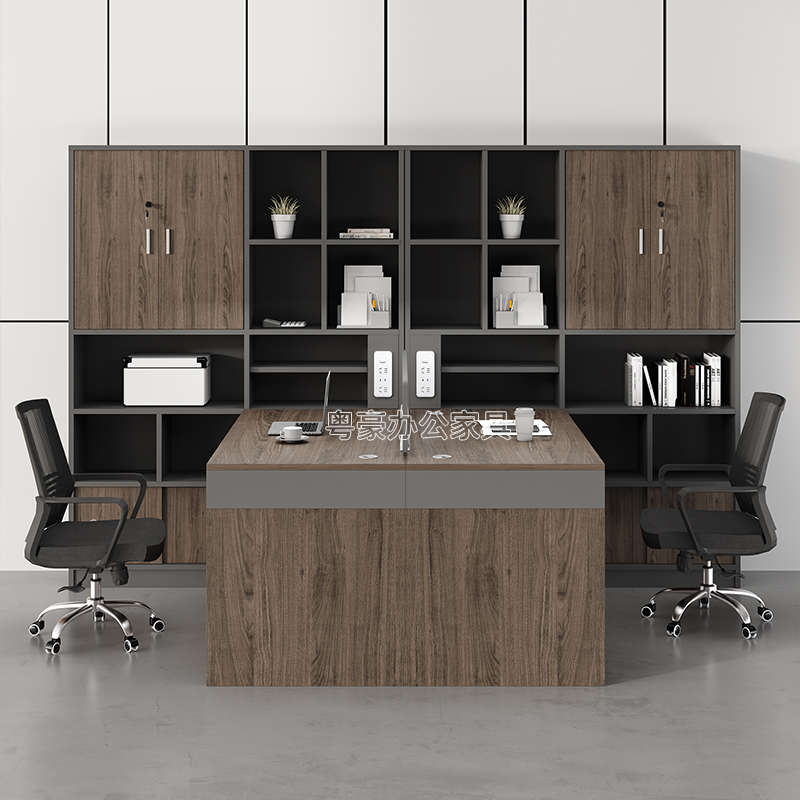 办公桌员工位办公室桌椅组合卡座带高柜t型双人面对面财务桌简约