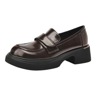 达芙妮棕色厚底乐福鞋女2025新款英伦风jk小皮鞋女款单鞋增高女鞋