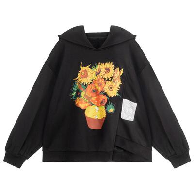 凯莉欧复古向日葵印花加绒卫衣