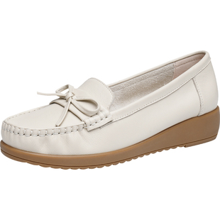 红蜻蜓女鞋2026春款真皮平底中老年妈妈单鞋休闲乐福鞋软底豆豆鞋