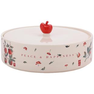 平安喜乐干果盘分格带盖茶几坚果糖果盒陶瓷乔迁之喜果盘高端精致