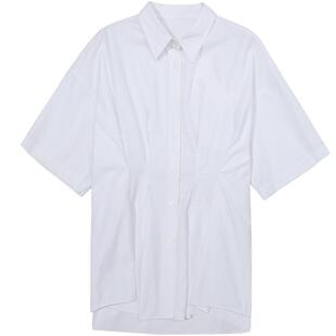 谜底衬衫短袖女2025夏季新品通勤立体捏褶大廓形H型衬衣252MC0545