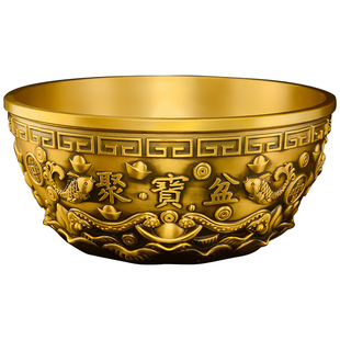 黄铜沈万三同款聚宝盆摆件招聚铜制米缸实心铜盆冰箱八方来财大号