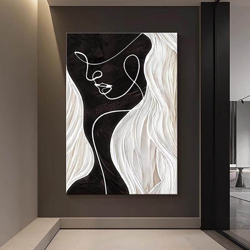 黑白玄关装饰画大幅人物艺术线条走廊过道客厅挂画高级感抽象壁画