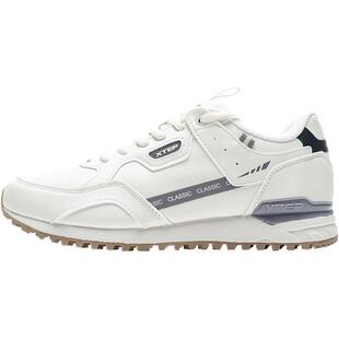 特步跑步鞋女款2025新款白色休闲鞋子品牌正品轻便防水皮面运动鞋