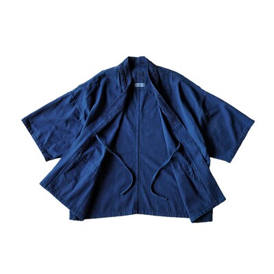 市井蓝染刺子道袍风衣外套春秋