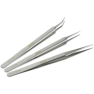 安立信高精密摄子不锈钢弯头特尖头嘴加长镊子夹电子手机维修工具