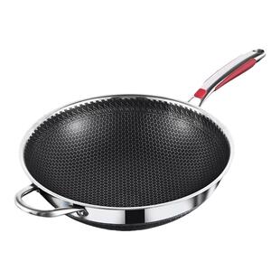 凹面电磁炉专用炒锅316不锈钢炒锅不粘锅家用炒菜锅凹型灶圆底锅