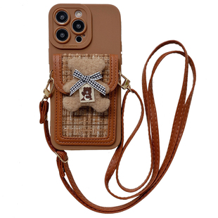 小香风棕色熊卡包适用荣耀500手机壳400/300pro荣耀win斜跨magic8/7挂绳200卡通100女90/80/x70防摔x60保护壳