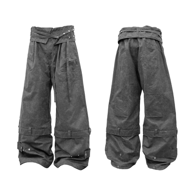 RELABEL（梦裁）仿皮翻折多腰带缠绕调节倒置廓形工装休闲裤