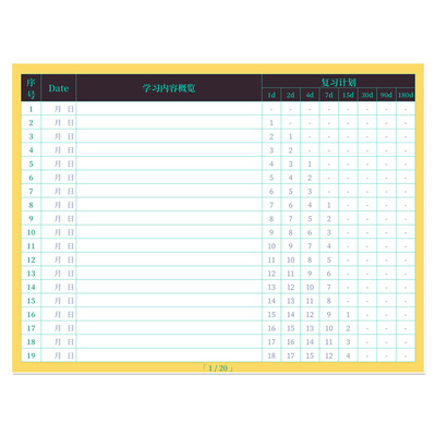 iPad复习计划本 艾宾浩斯遗忘曲线年度科学学习巩固电子手账彩色
