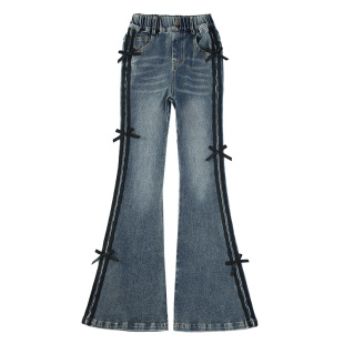 女童加绒牛仔裤秋冬装2025新款儿童休闲裤子一体加厚小女孩喇叭裤