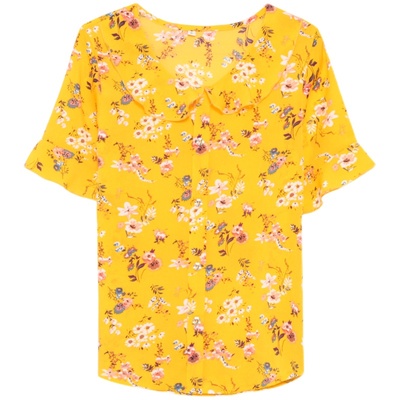 印花雪纺短袖套头衬衫上衣白色