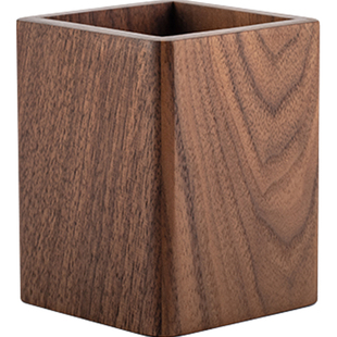 黑胡桃木质笔筒办公室桌面商务定制印logo创意简约复古实木中国风方形学生木制笔插书房毛笔筒轻奢高级感