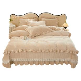 高端轻奢刺绣a类牛奶绒床上四件套加厚保暖床盖双面绒被套防静电