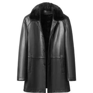 海宁真皮皮衣男山羊皮水貂内胆皮毛一体中老年皮夹克貂皮外套冬季