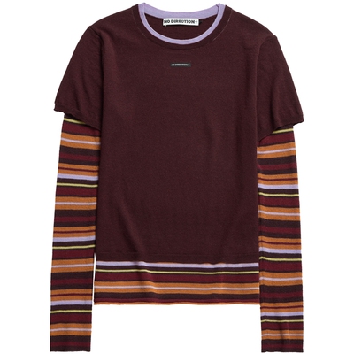 NO DIRECTION+假两件条纹针织衫N610107620A