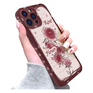 古法玫瑰适用苹果14Pro手机壳iphone13mini新款15promax镜头全包se小众x/xr防摔11Pro液态硅胶opporeno7pro女