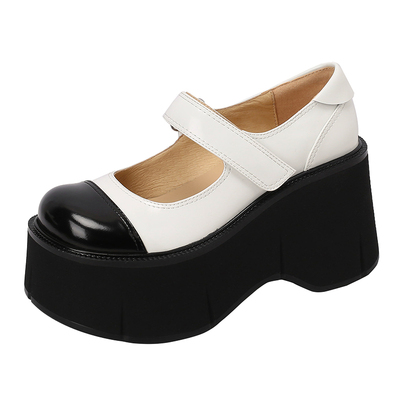 真皮厚底增高玛丽珍高跟鞋女2024秋新款配裙子小皮鞋浅口松糕单鞋