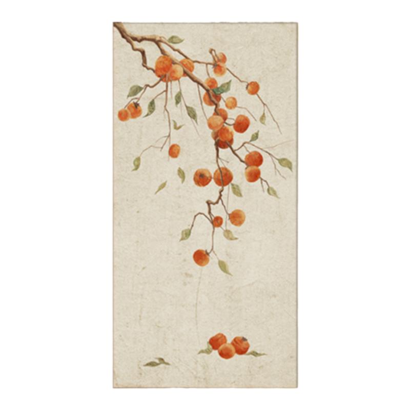新中式入户玄关装饰画柿柿如意竖版走廊过道挂画九鱼原木风墙壁画