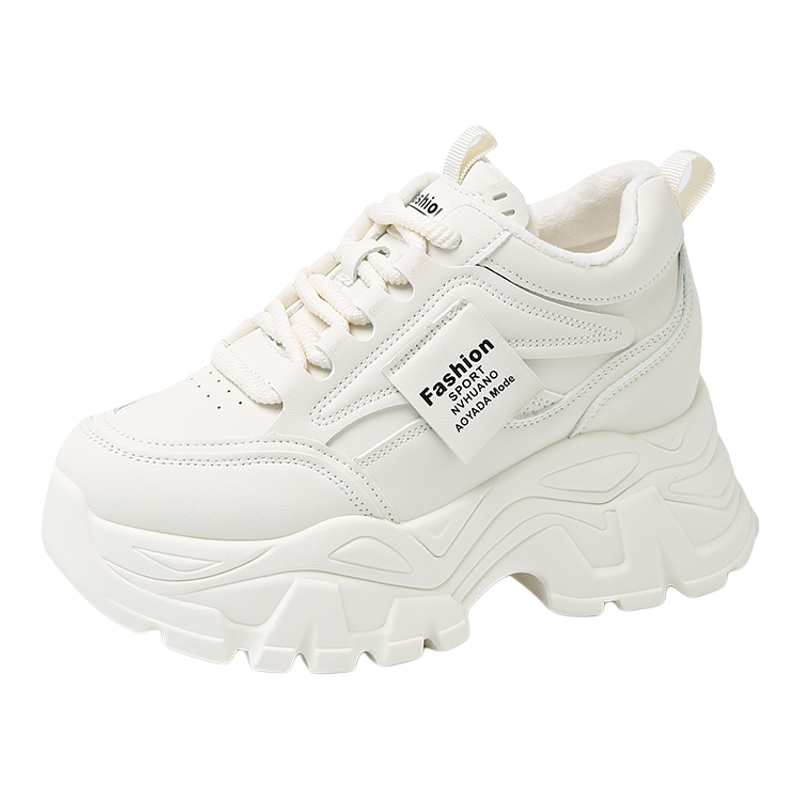 小个子内增高老爹鞋女2025新款冬季加绒二棉鞋皮面休闲百搭运动鞋