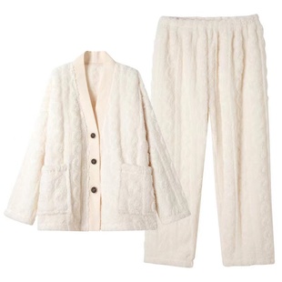 睡衣女士秋冬季冬天冬款珊瑚绒加厚加绒保暖法兰绒家居服大码套装