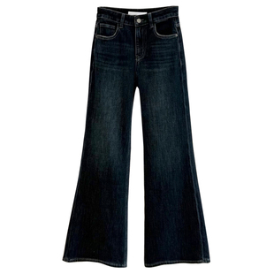 ISMX黑色加绒牛仔裤阔腿宽松裤子女款版超好看的直筒不贴腿微喇裤