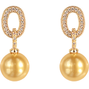 南洋金珠轻奢气质施家水晶珍珠银针耳环椭圆简约锆石女蚊香盘耳夹