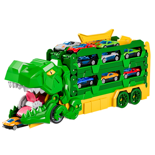 儿童恐龙6变形滑行弹射合金收纳小汽车3男孩霸王龙吞食轨道玩具车