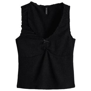 HM女装背心春季修身v领辣妹皱感汗布无袖短吊带1292084