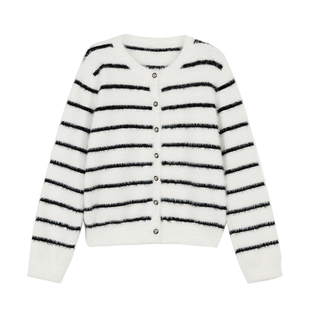 MULVAN 舒芙蕾 软糯奶黄色仿貂绒毛衣开衫女慵懒风气质针织衫上衣