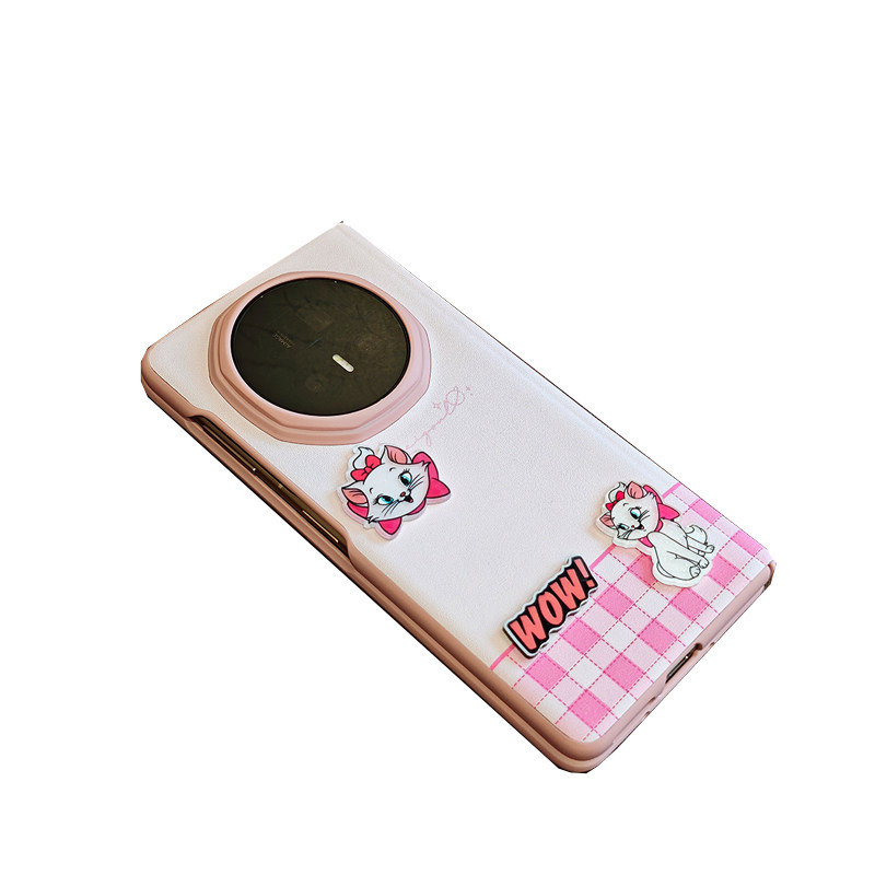 潮喆 适用荣耀v5折叠手机壳v3 新款华为matex6x5x3卡通可爱少女风oppovivo小米三星中轴磁吸铰链全包防摔保护