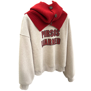 韩版字母印花加绒加厚卫衣女冬季红色围脖宽松保暖套头短款上衣