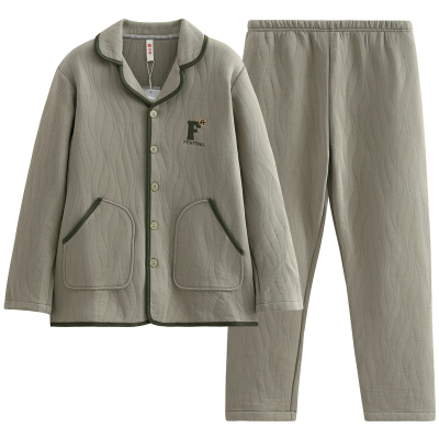 芬腾男睡衣秋冬季空气棉夹层长袖