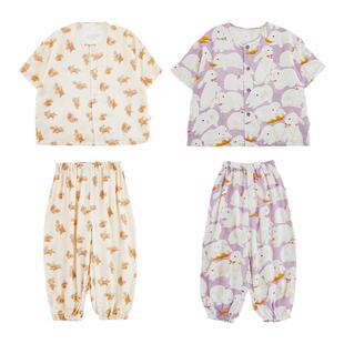 幼悠女童满印童趣家居套装2025春夏季简约圆领亲肤透气睡衣两件套