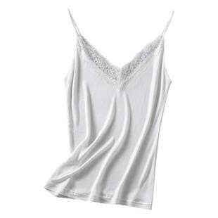 新款春夏V领花边真丝吊带背心 短款打底内搭女宽松桑蚕丝打底衫