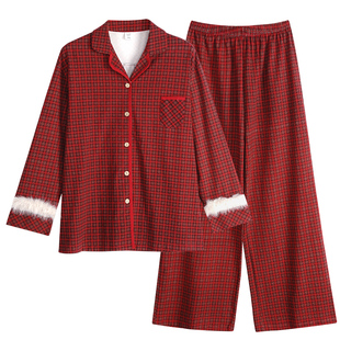 红色睡衣结婚新婚情侣套装女款春秋款纯棉长袖本命年男家居服秋冬