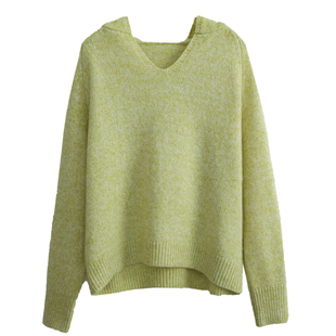 花吉C138樱草黄色v领连帽毛衣女2026新款秋冬甜美学院风宽松上衣