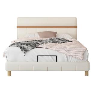 雅兰法式真皮床现代简约奶油风软包实木床家用主卧双人床奶油软糖