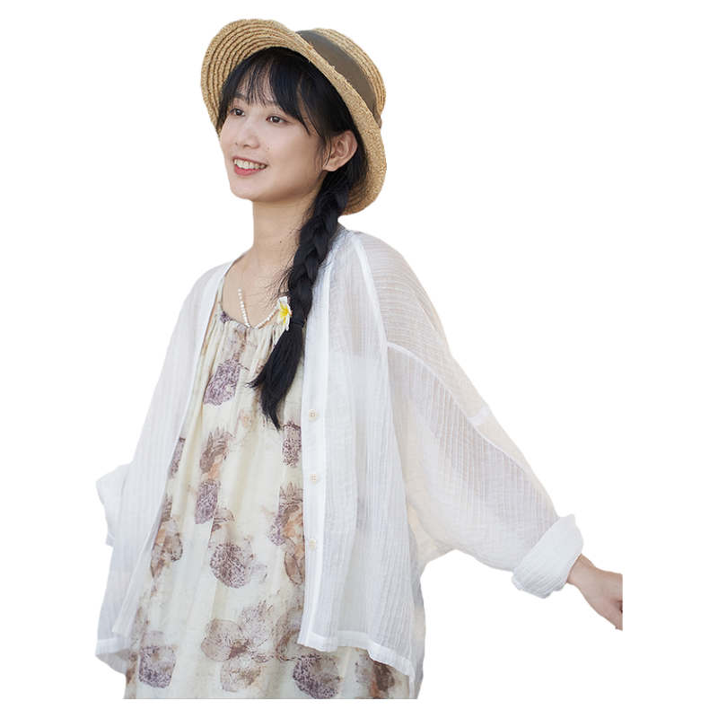 柒白甜美单扣天丝宽松防晒衫