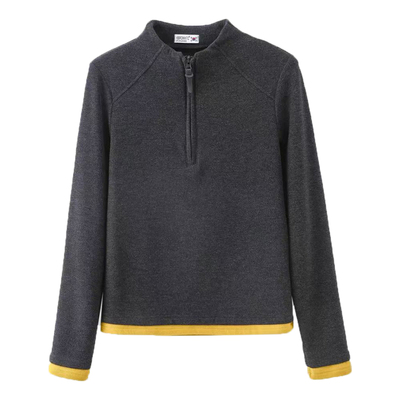 设计感半拉链立领撞色德绒打底衫