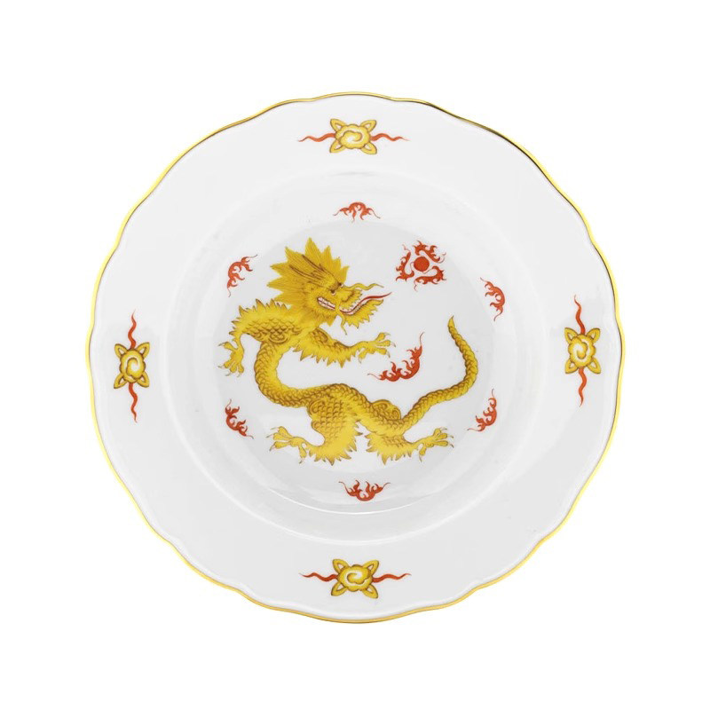 德国MEISSEN梅森瓷器黄色明之神龙餐盘欧式家用餐具西餐盘纯手绘