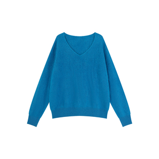 姜雯 百搭宽松毛茸茸V领羊毛毛衣女秋冬多巴胺无缝一体羊绒套头