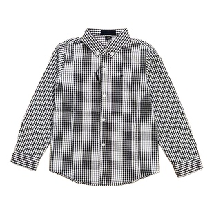春秋新款男童洋气休闲经典气质翻领黑白格子纯棉长袖衬衫中大童