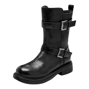 星期六短靴女2025新款秋季黑色马丁靴厚底增高女靴复古西部牛仔靴