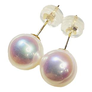 极光天女日本akoya海水珍珠耳钉18K金耳环正圆镜面小灯泡简约百搭