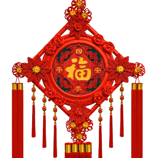 高档原生桃木中国结挂件客厅大号福字玄关墙入户门新中式吉祥装饰