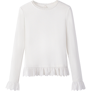 夕蒙2026新款春秋白色内搭打底衫时尚小众小个子别致蕾丝花边t恤