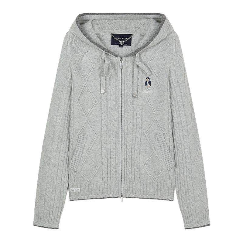 【四季绞花】TeenieWeenie小熊女秋冬绵羊毛针织开衫连帽毛衣外套