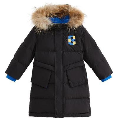 moomoo童装男中童抗寒鹅绒羽绒服冬季新款中长款保暖简约百搭外套